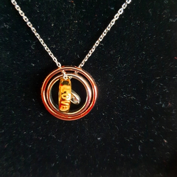 LOVE, DREAM, HAPPINESS  orbiting bands sterling silver necklace - Picture 5 of 7